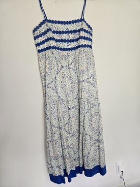 Stellah Ric Rac Floral Feminine Spaghetti Strap Maxi Dress Cotton Summer Sz M